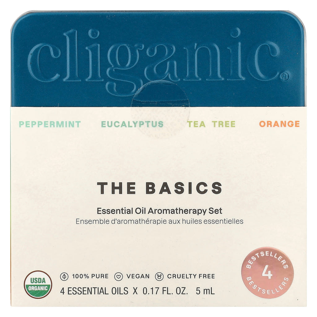 Cliganic, The Basics, Essential Oil Aromatherapy Set, 4 Piece Set