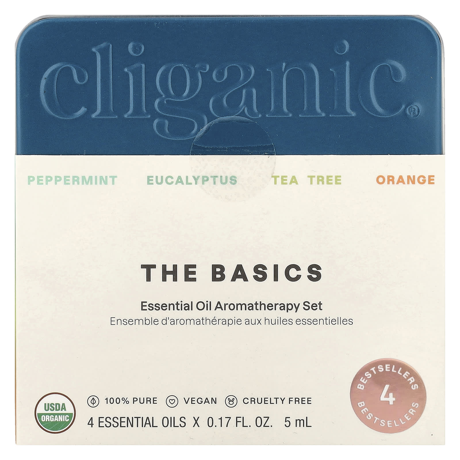 Cliganic, The Basics, Essential Oil Aromatherapy Set, 4 Piece Set