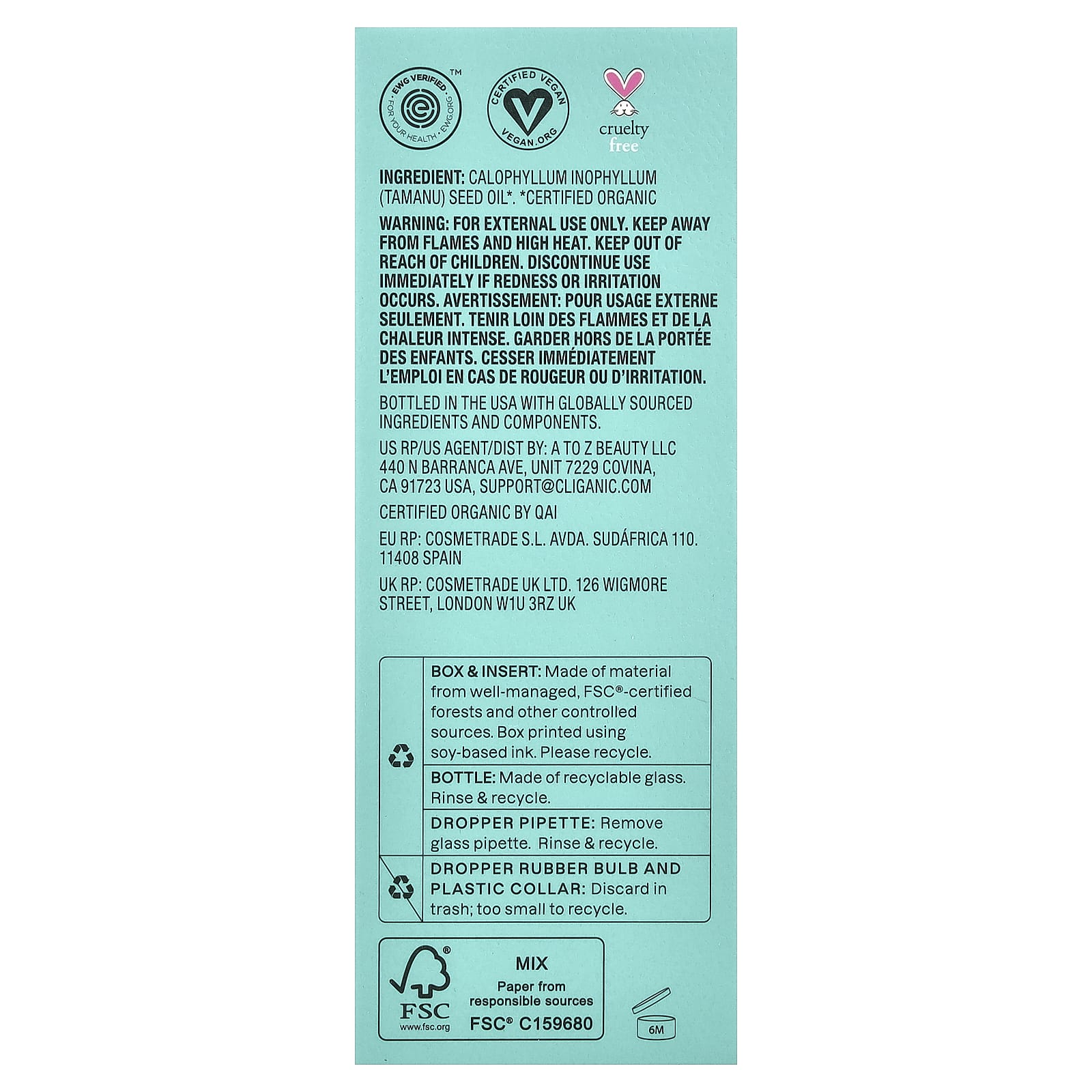 Cliganic, Organic Tamanu Oil, 2 fl oz (60 ml)