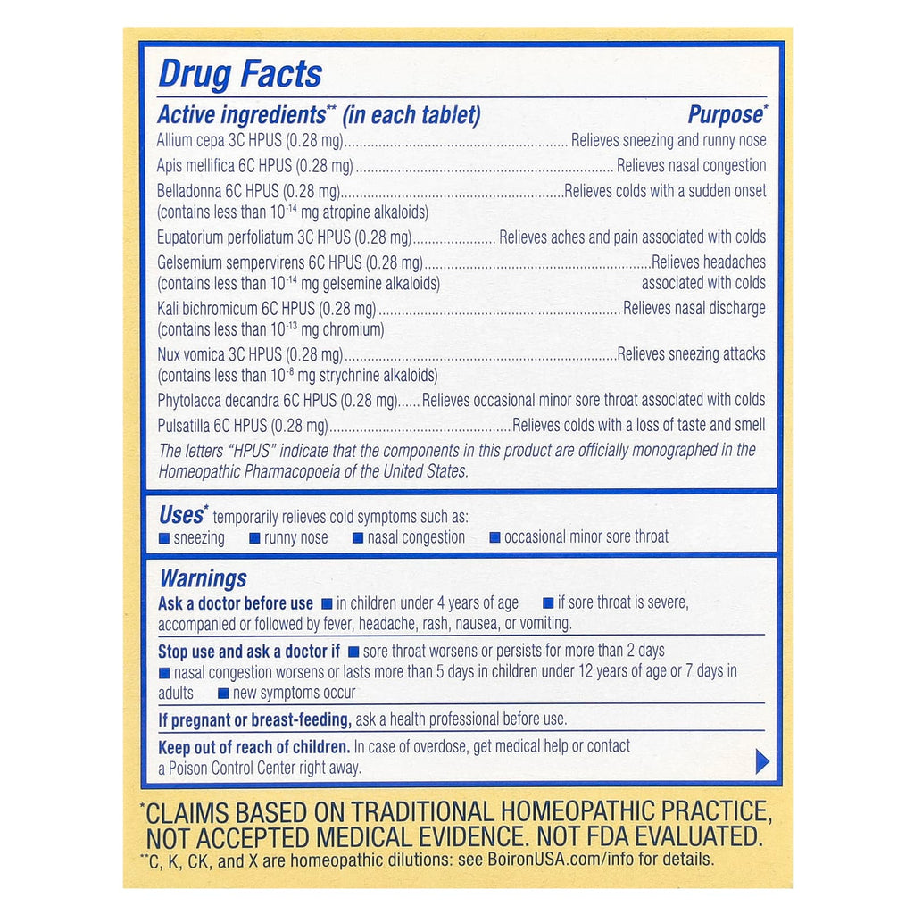 Boiron, ColdCalm® Meltaway, Ages 4+, Unflavored, 60 Meltaway Tablets