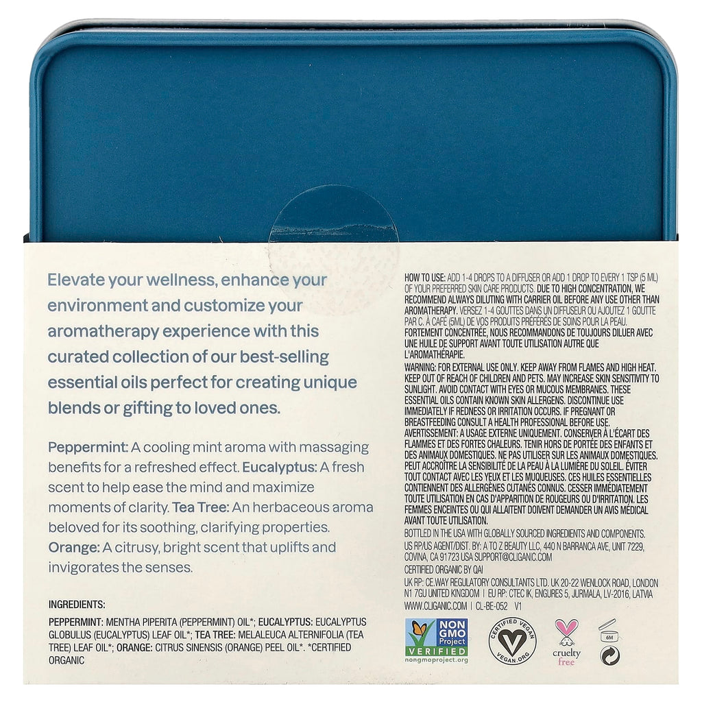 Cliganic, The Basics, Essential Oil Aromatherapy Set, 4 Piece Set