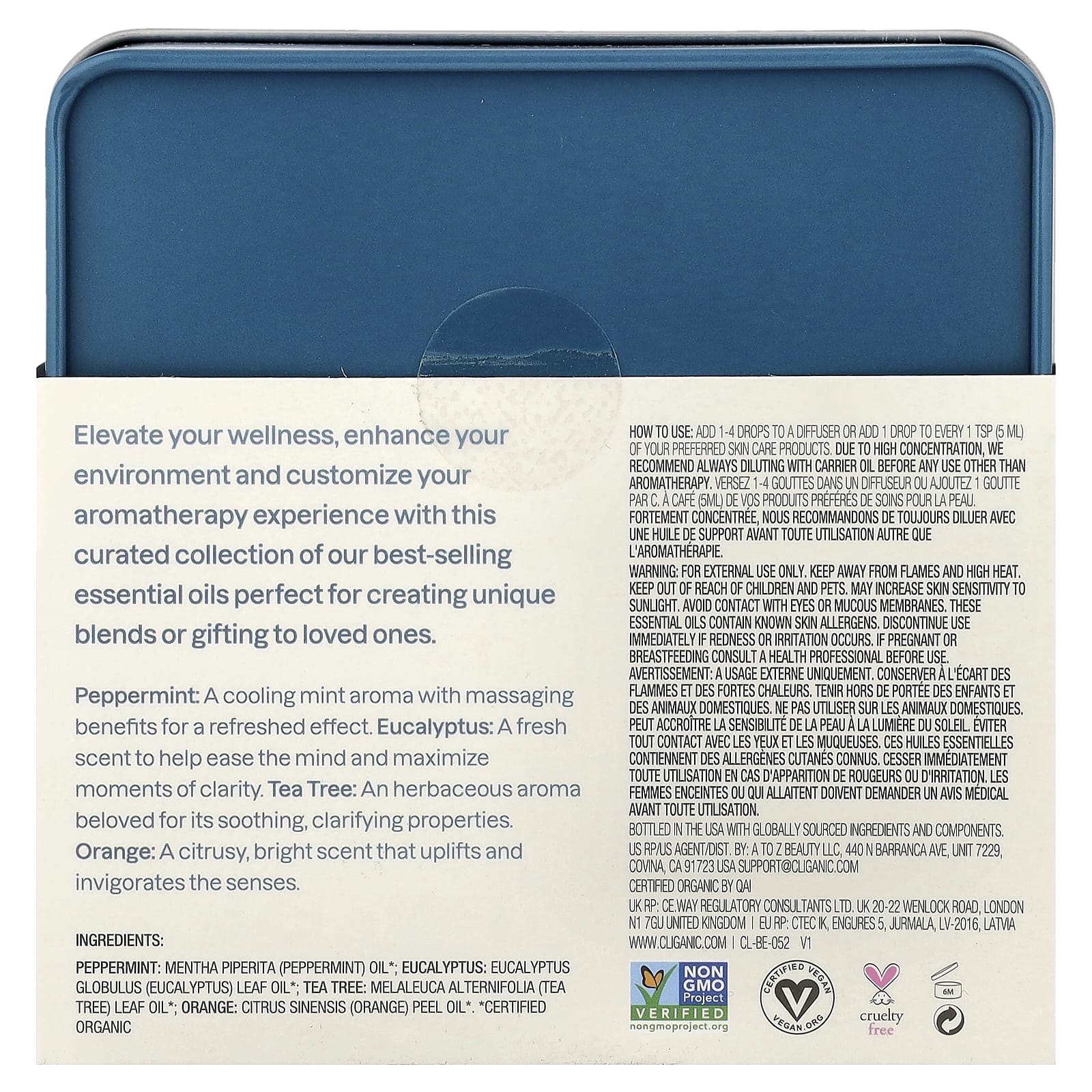 Cliganic, The Basics, Essential Oil Aromatherapy Set, 4 Piece Set