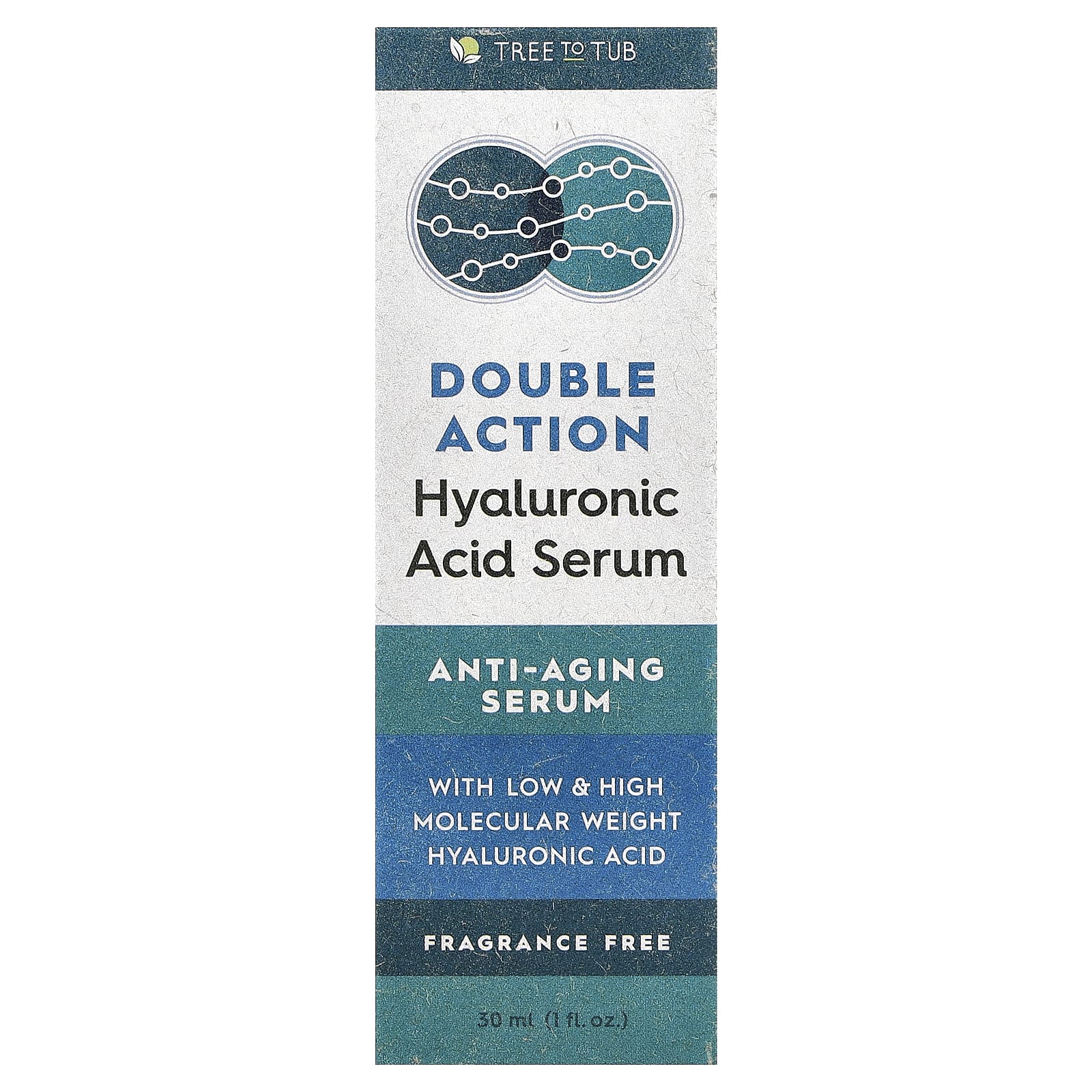 Tree To Tub, Double Action Hyaluronic Acid Serum, Fragrance Free, 1 fl oz (30 ml)