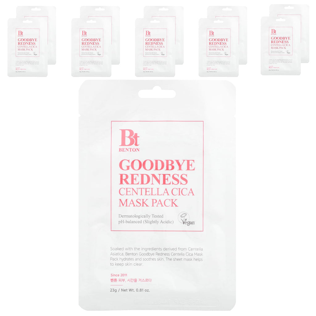 Benton, Goodbye Redness Centella Cica Beauty Mask Pack, 10 Sheets, 0.81 oz (23 g) Each