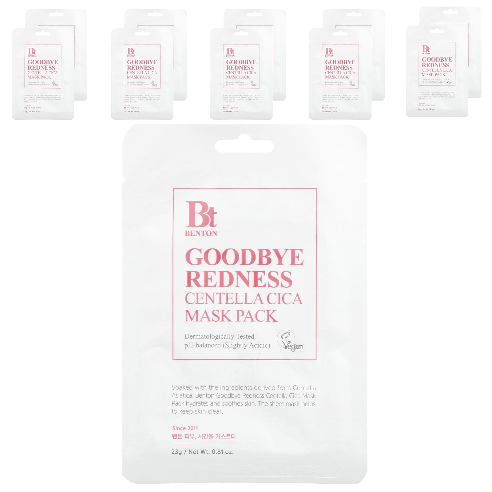 Benton, Goodbye Redness Centella Cica Beauty Mask Pack, 10 Sheets, 0.81 oz (23 g) Each