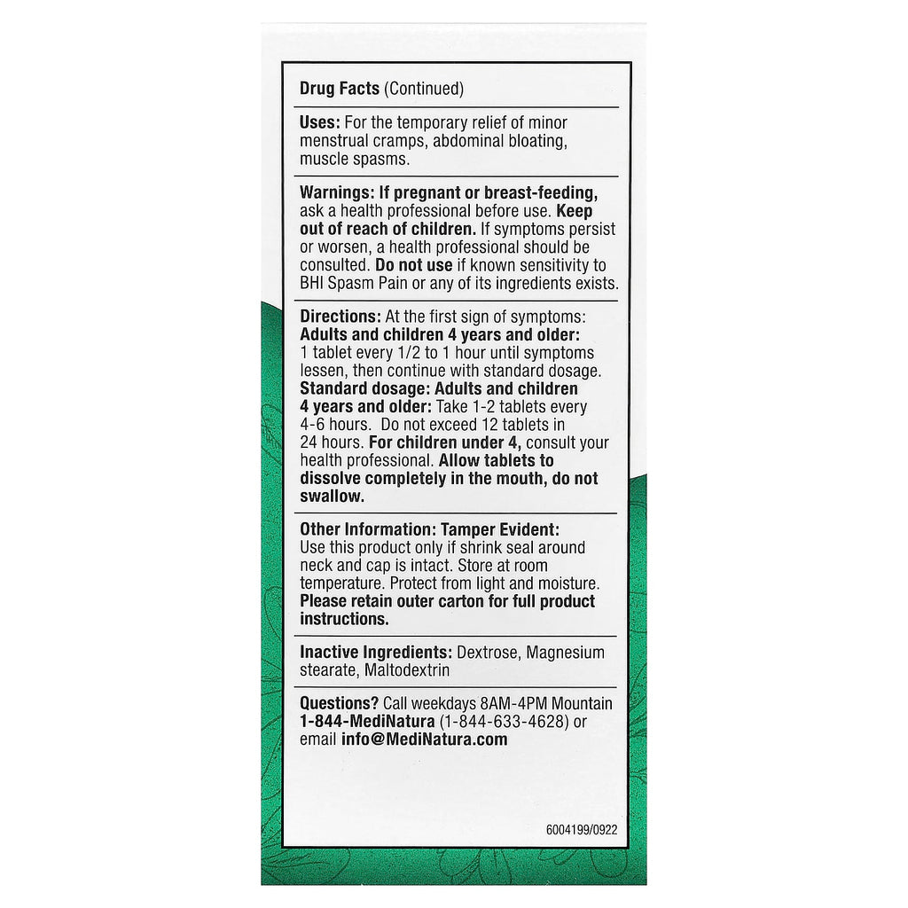 MediNatura, BHI, Spasm Pain, 100 Tablets