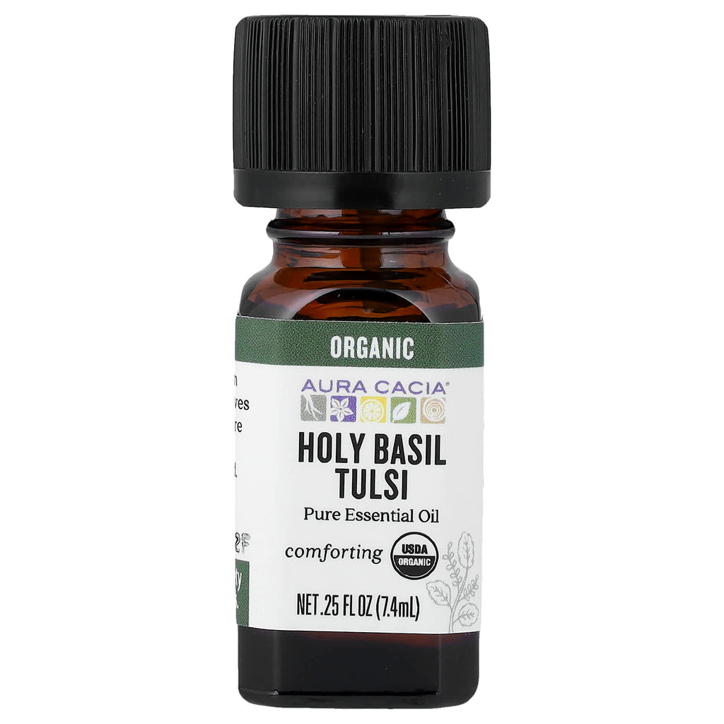 Aura Cacia, Pure Essential Oil, Organic Holy Basil Tulsi, 0.25 fl oz (7.4 ml)