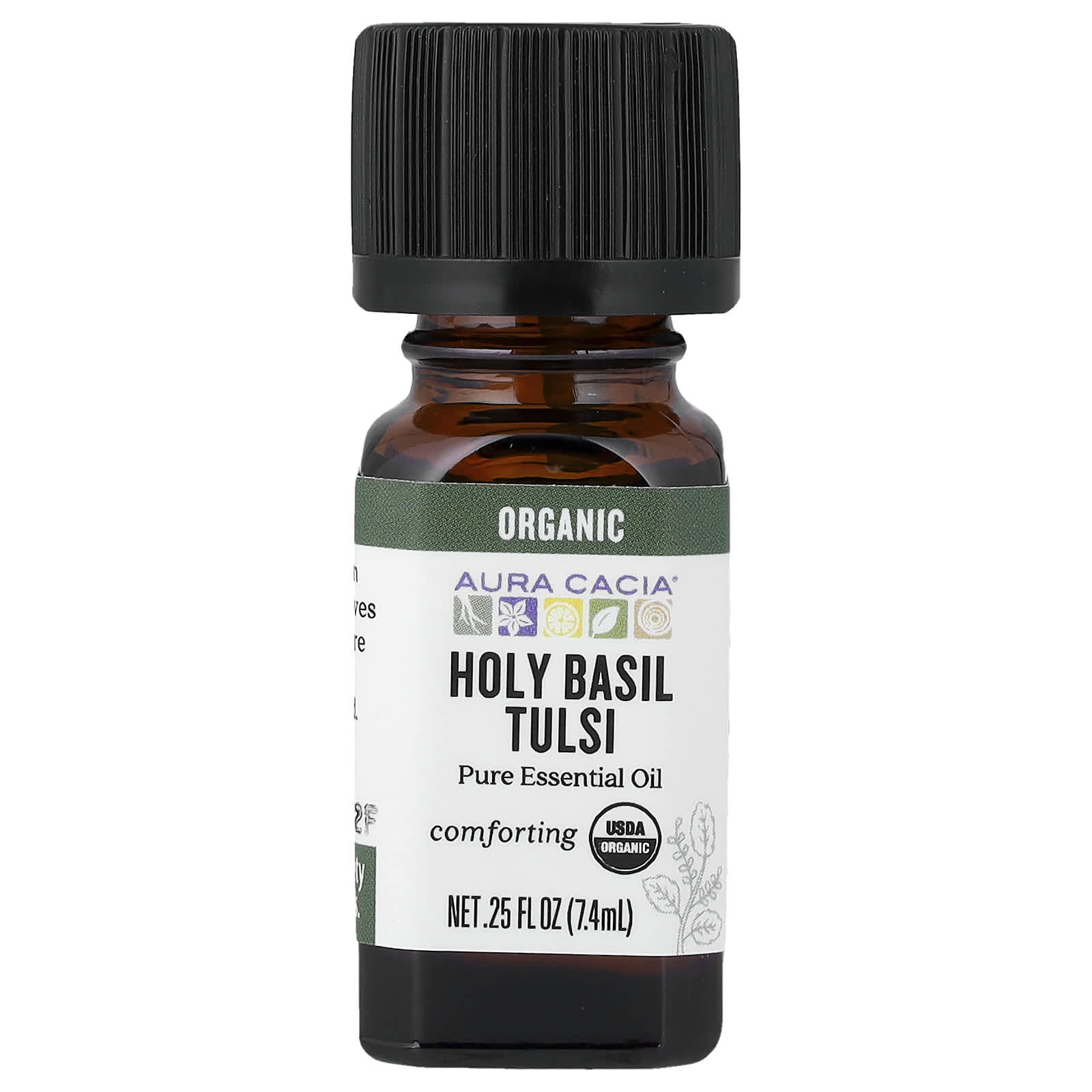 Aura Cacia, Pure Essential Oil, Organic Holy Basil Tulsi, 0.25 fl oz (7.4 ml)