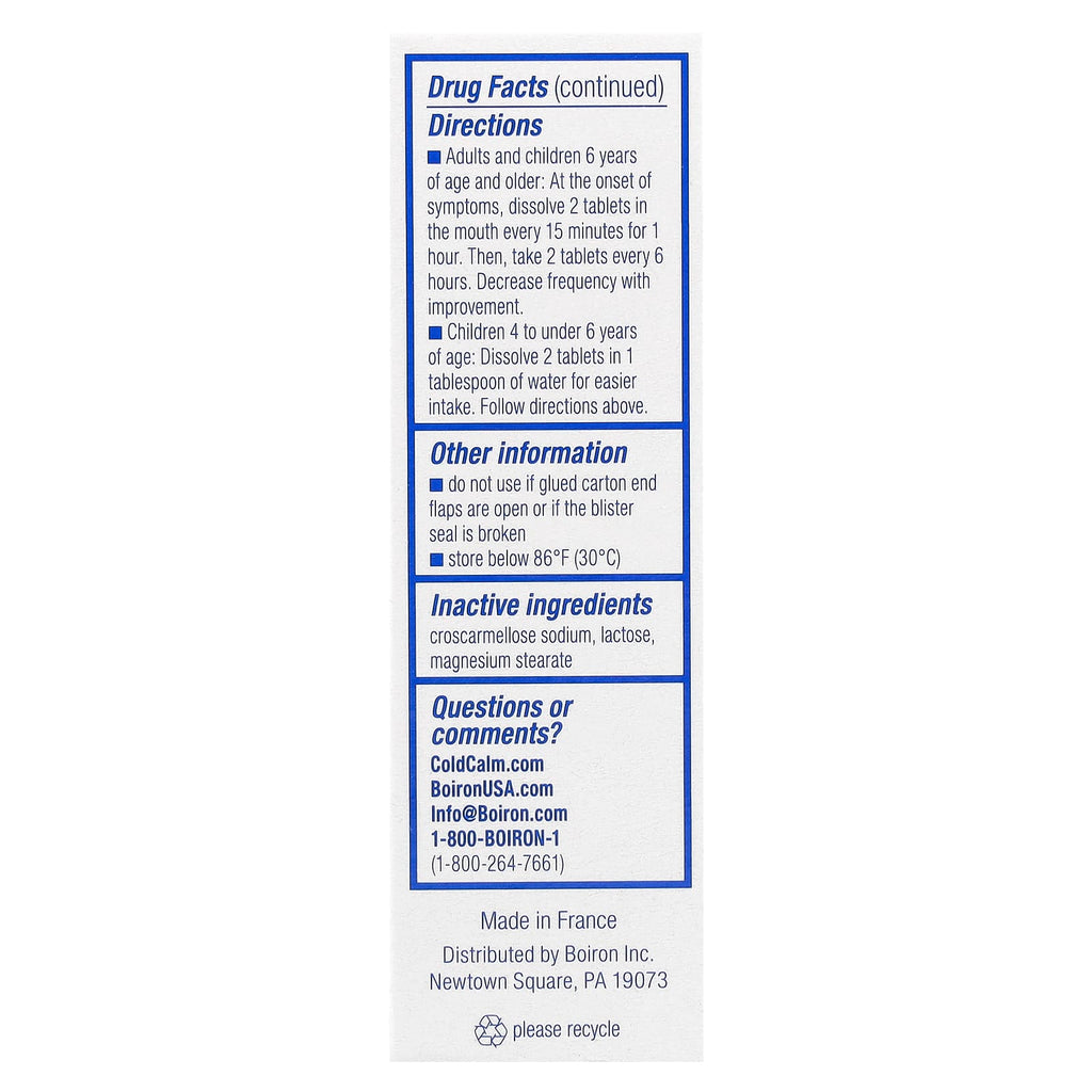 Boiron, ColdCalm® Meltaway, Ages 4+, Unflavored, 60 Meltaway Tablets