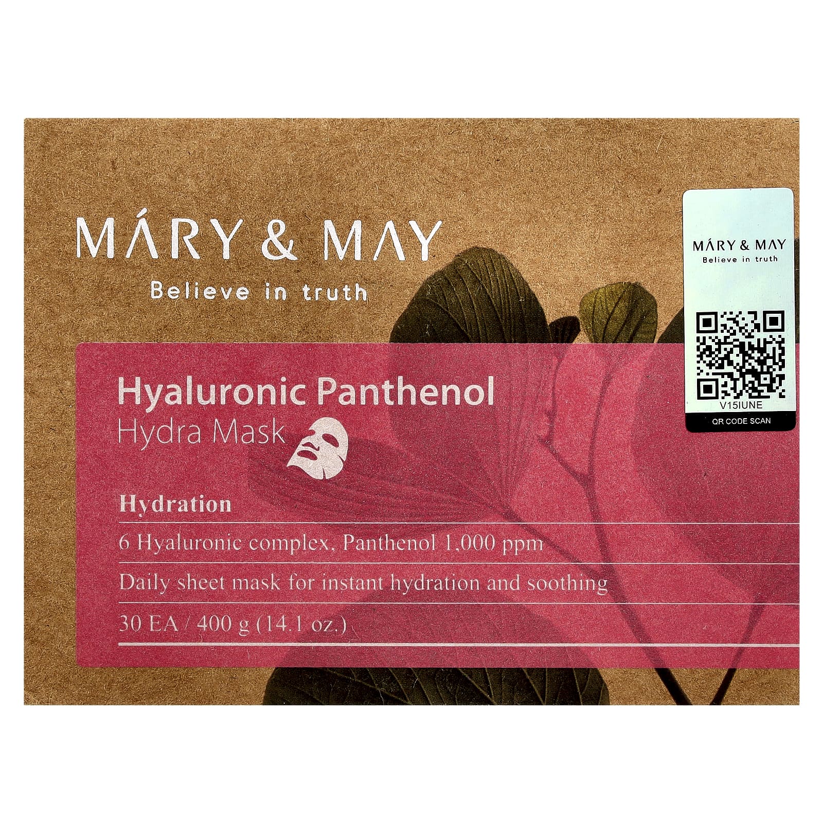 Mary & May, Hyaluronic Panthenol, Hydra Beauty Mask, 30 Sheets, 14.1 oz (400 g)