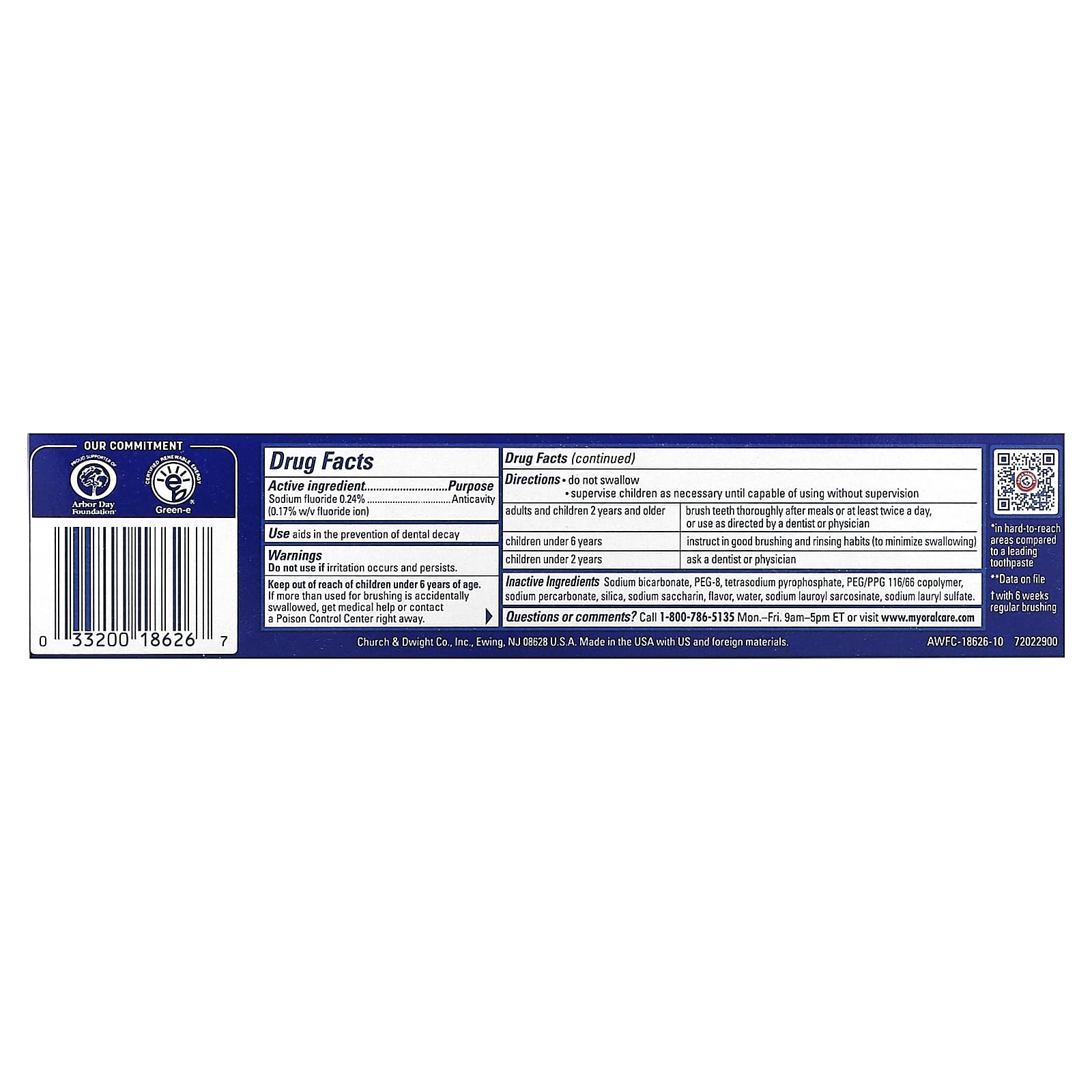 Arm & Hammer, Advance White™, Anticavity Fluoride Toothpaste, Clean Mint, 6 oz (170 g)