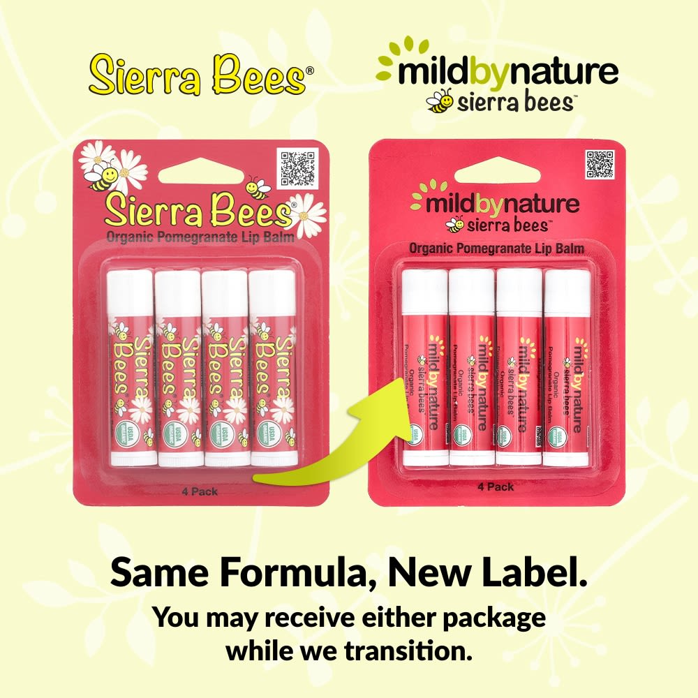 Mild By Nature, Sierra Bees™, Organic Lip Balms, Pomegranate, 4 Pack, 0.15 oz (4.25g) Each