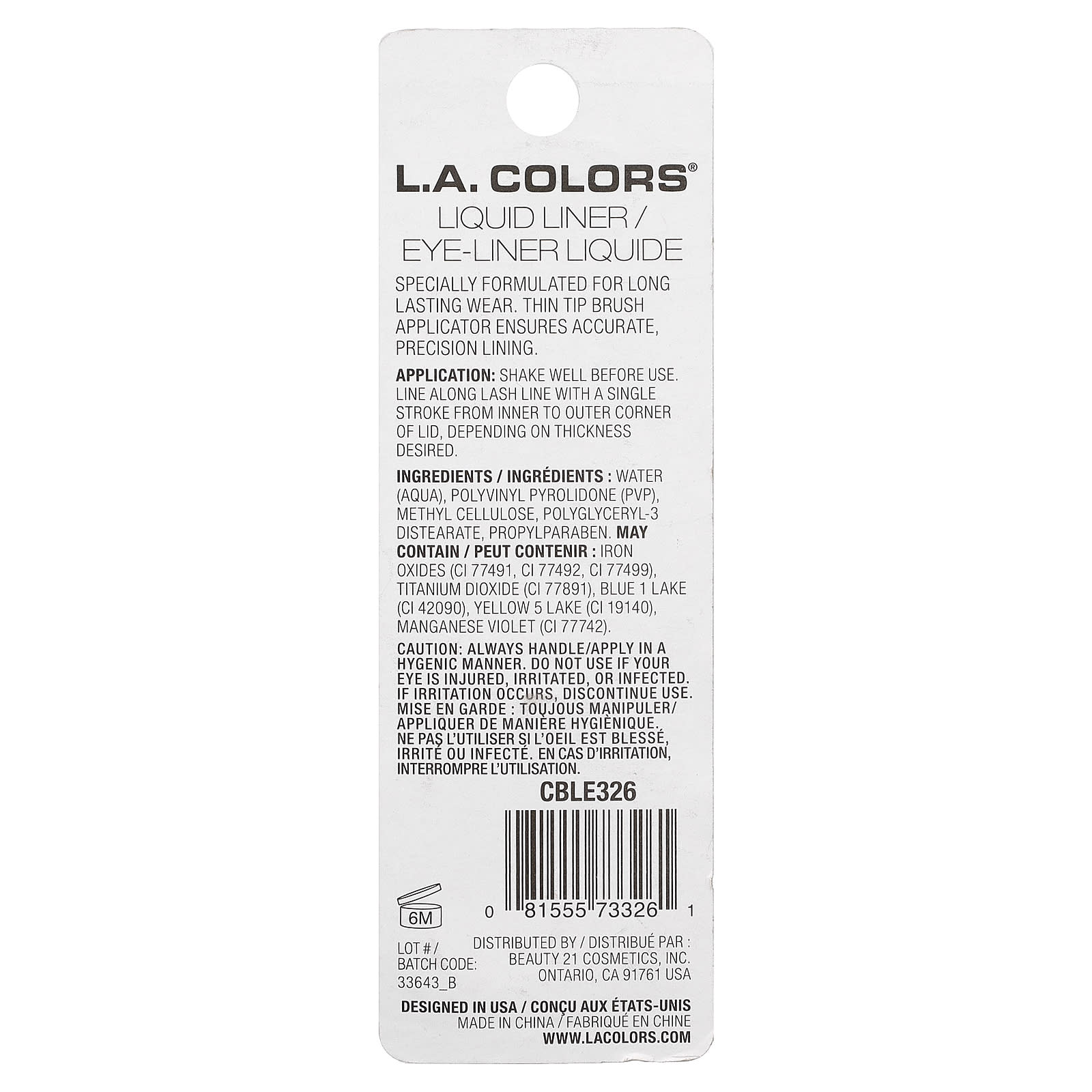L.A. Colors, Liquid Eyeliner, CBLE326 Black , 0.22 fl oz (6.5 ml)