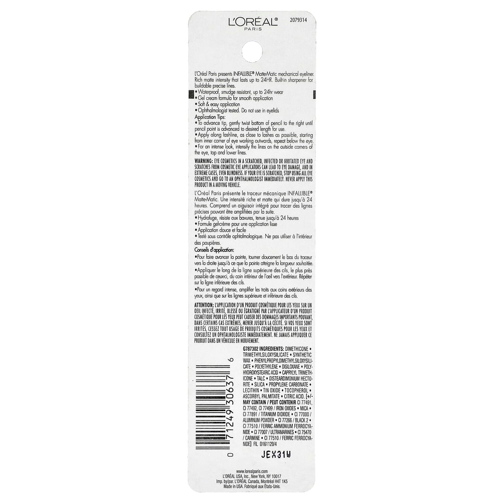 L'Oréal, Infallible®, Matte-Matic Mechanical Eyeliner, 512 Ultra Black, 0.01 oz (280 mg)
