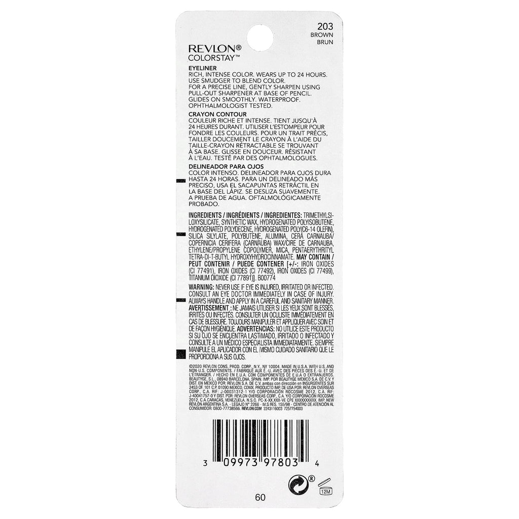 Revlon, Colorstay™, Eyeliner Pencil, 203 Brown, 0.01 oz (0.28 g)