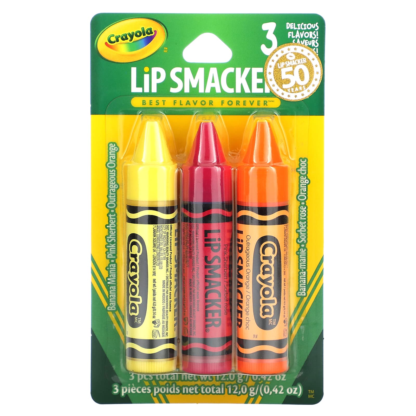 Lip Smacker, Crayola, Lip Balm, Variety Pack, 3 Pack, 0.14 oz (4 g) Each