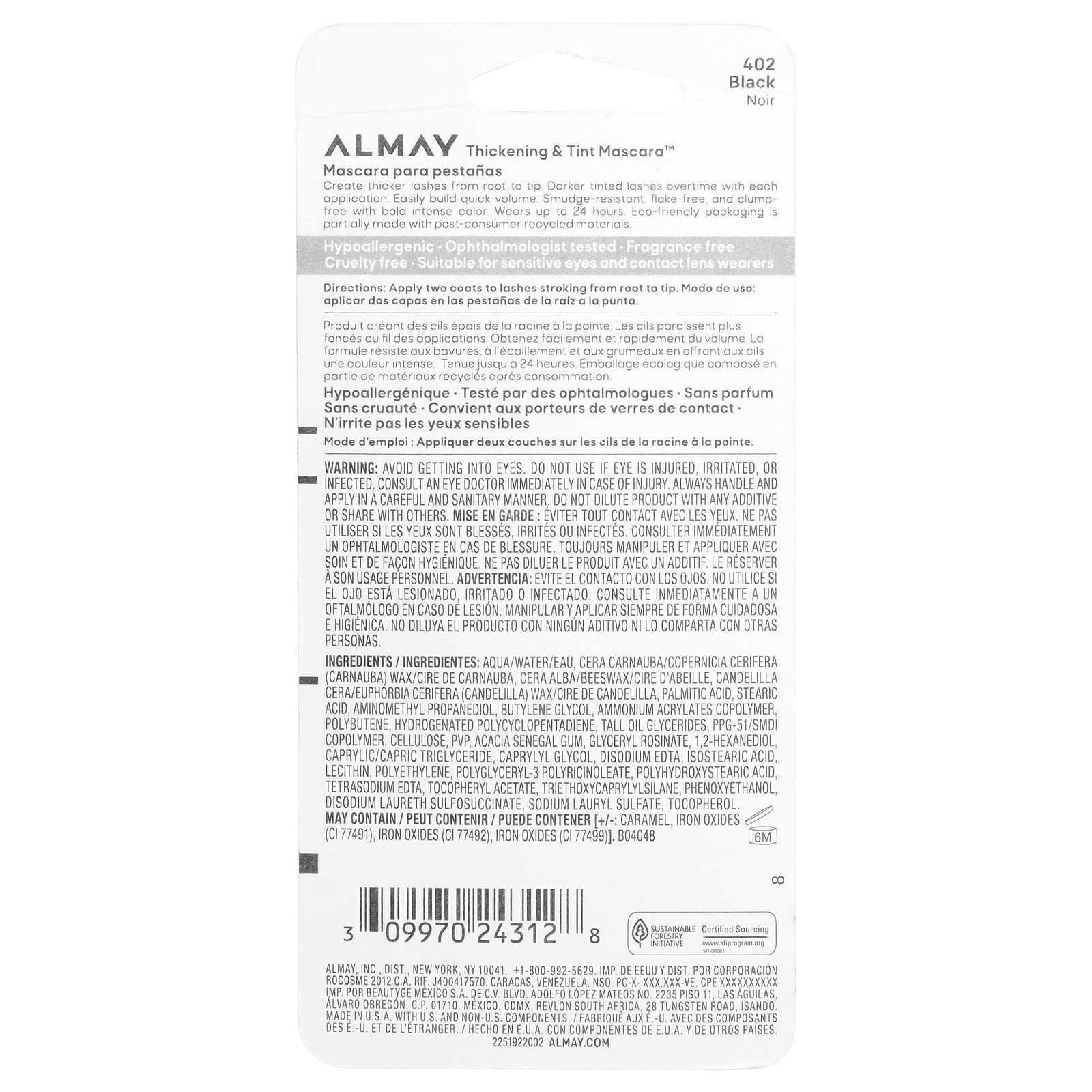 Almay, Thickening & Tint Mascara™, 402 Black, 0.28 fl oz (8.3 ml)