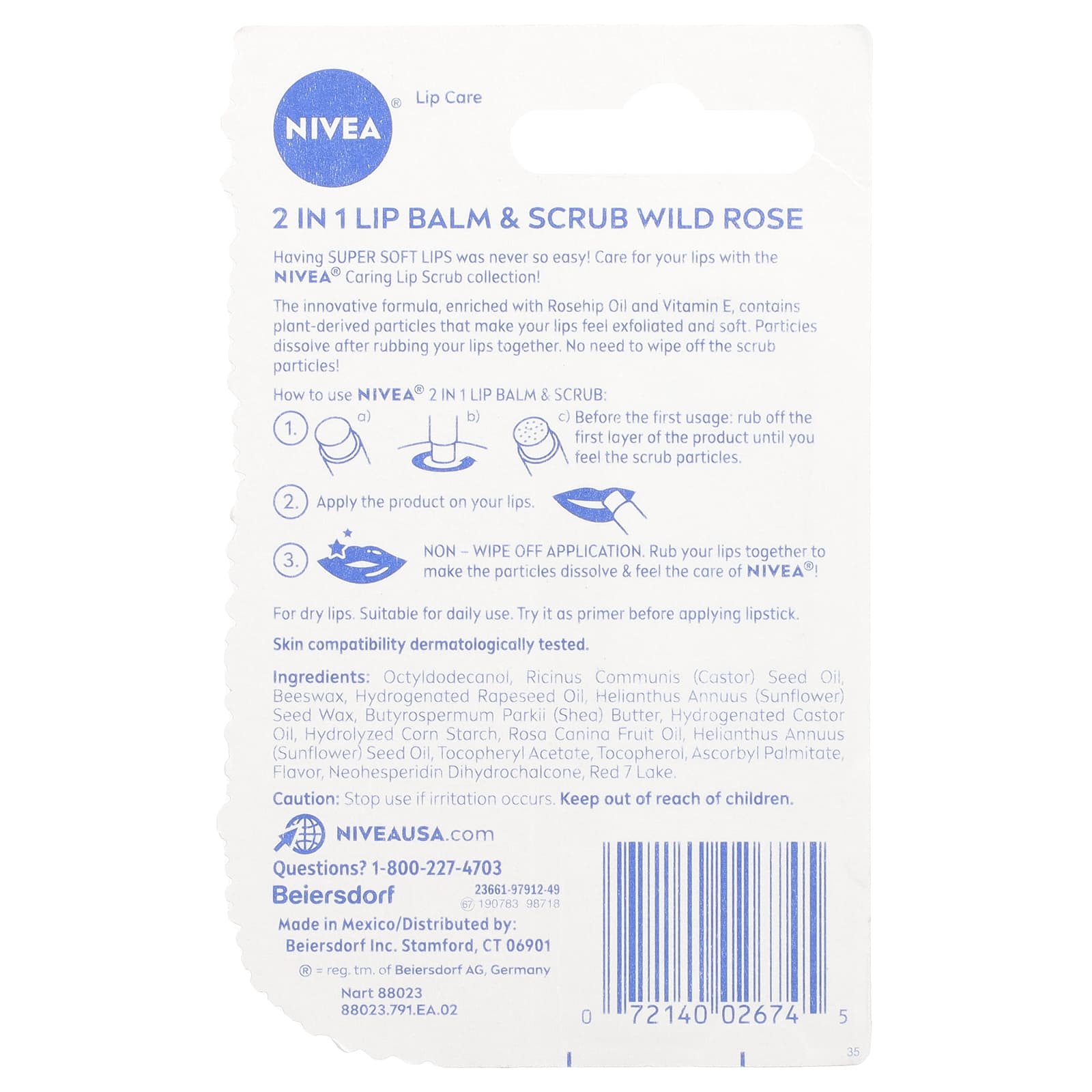 Nivea, 2 In 1 Lip Balm & Scrub, Wild Rose, 0.17 oz (4.8 g)