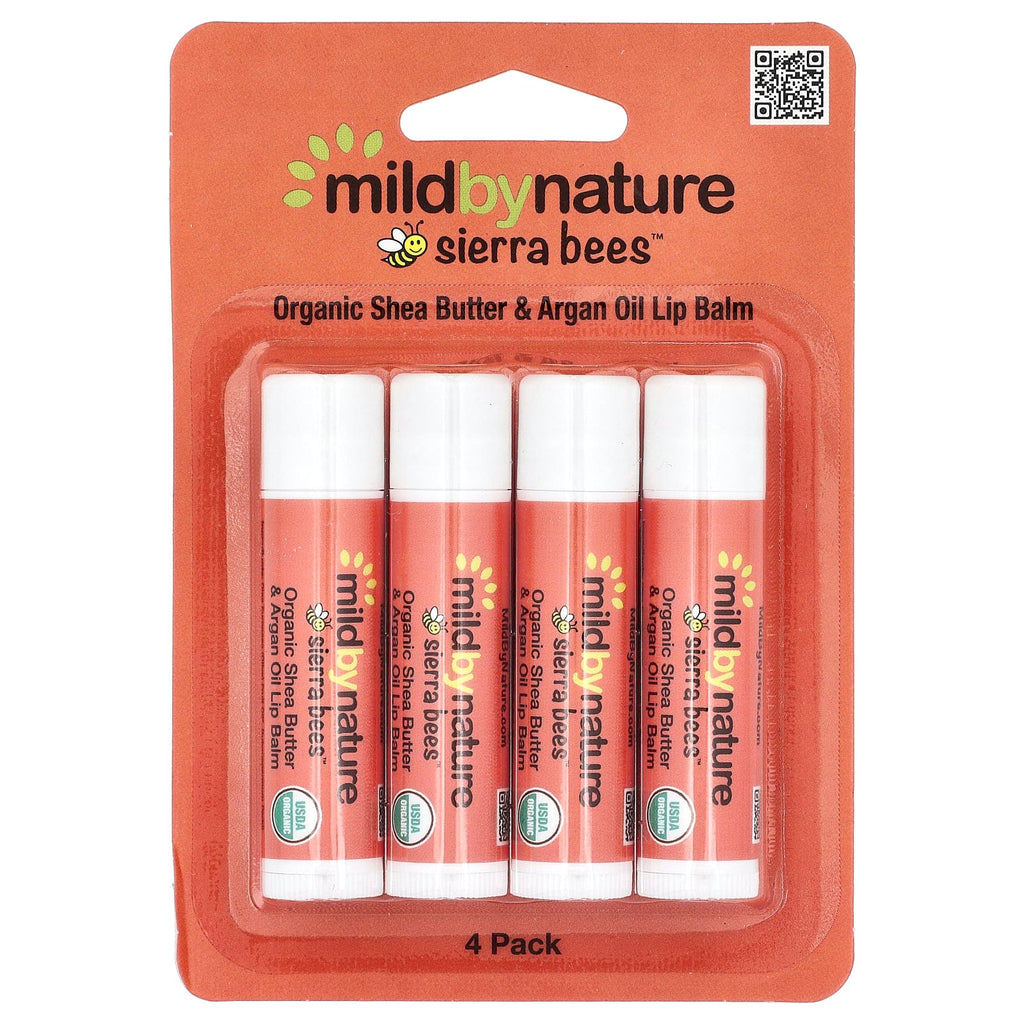 Mild By Nature, Sierra Bees™, Organic Lip Balms, Shea Butter & Argan Oil, 4 Pack, 0.15 oz (4.25 g) Each