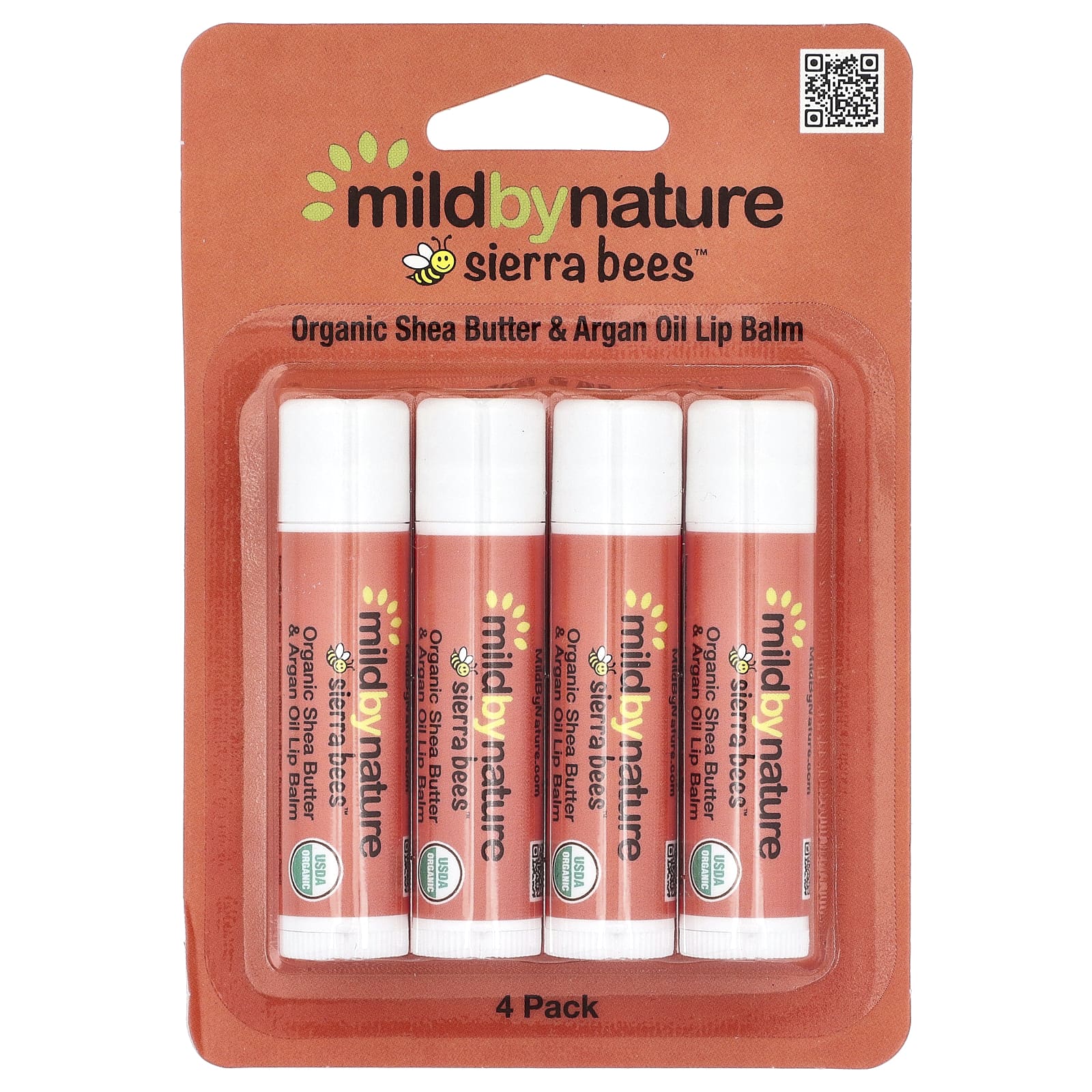 Mild By Nature, Sierra Bees™, Organic Lip Balms, Shea Butter & Argan Oil, 4 Pack, 0.15 oz (4.25 g) Each