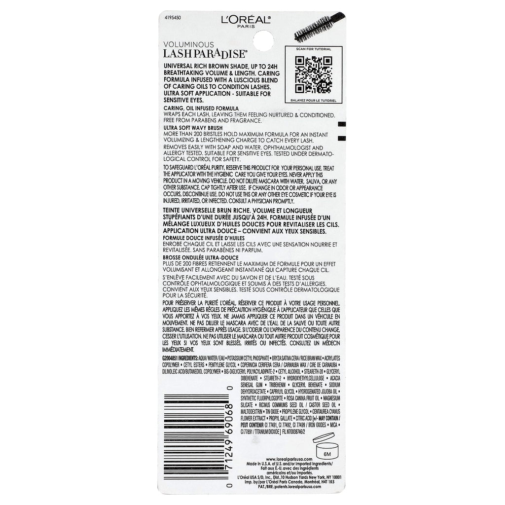 L'Oréal, Voluminous Lash Paradise Mascara, 224 Latte Brown, 0.28 fl oz (8.5 ml)