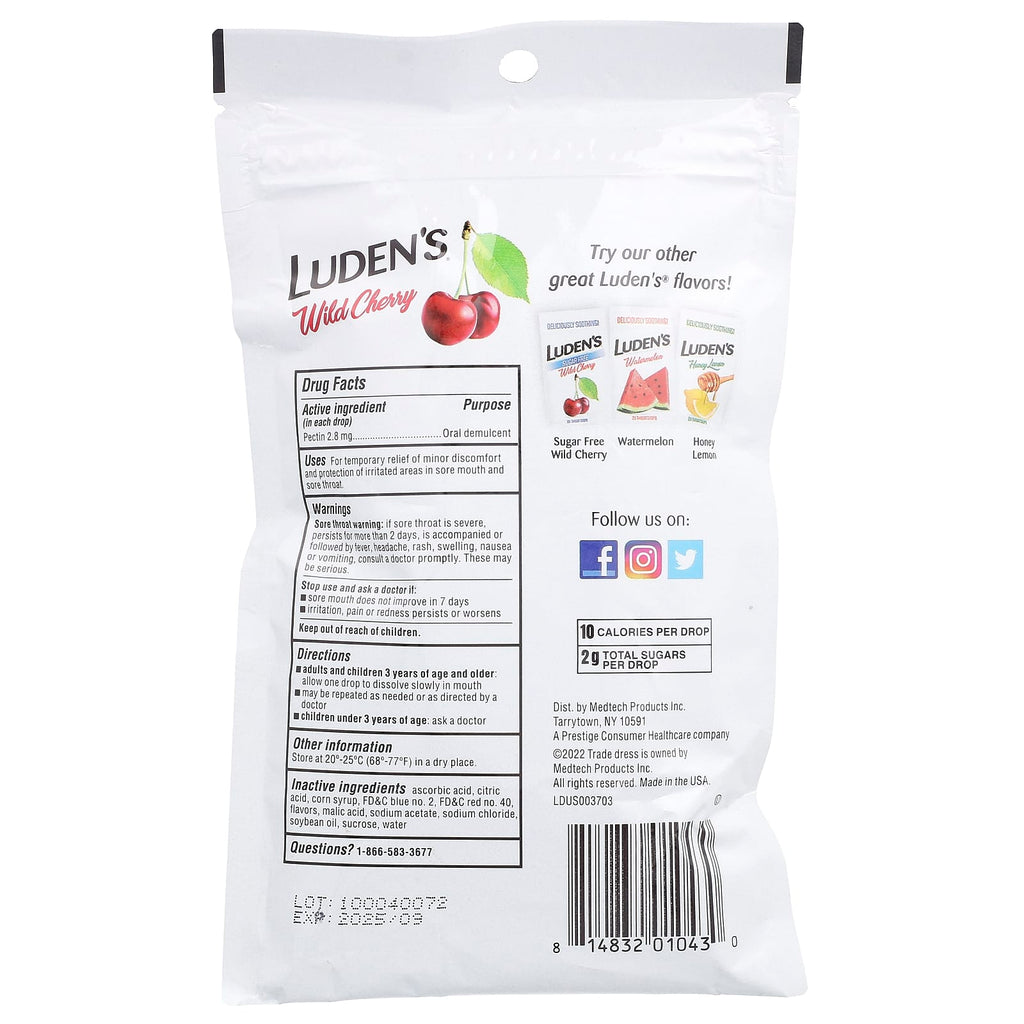 Luden's, Pectin Lozenge/Oral Demulcent, Wild Cherry, 30 Throat Drops