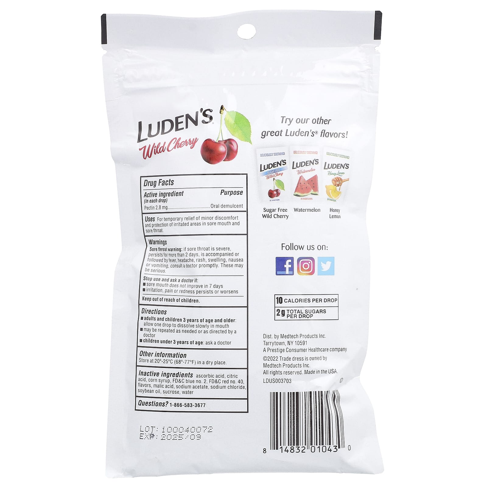 Luden's, Pectin Lozenge/Oral Demulcent, Wild Cherry, 30 Throat Drops