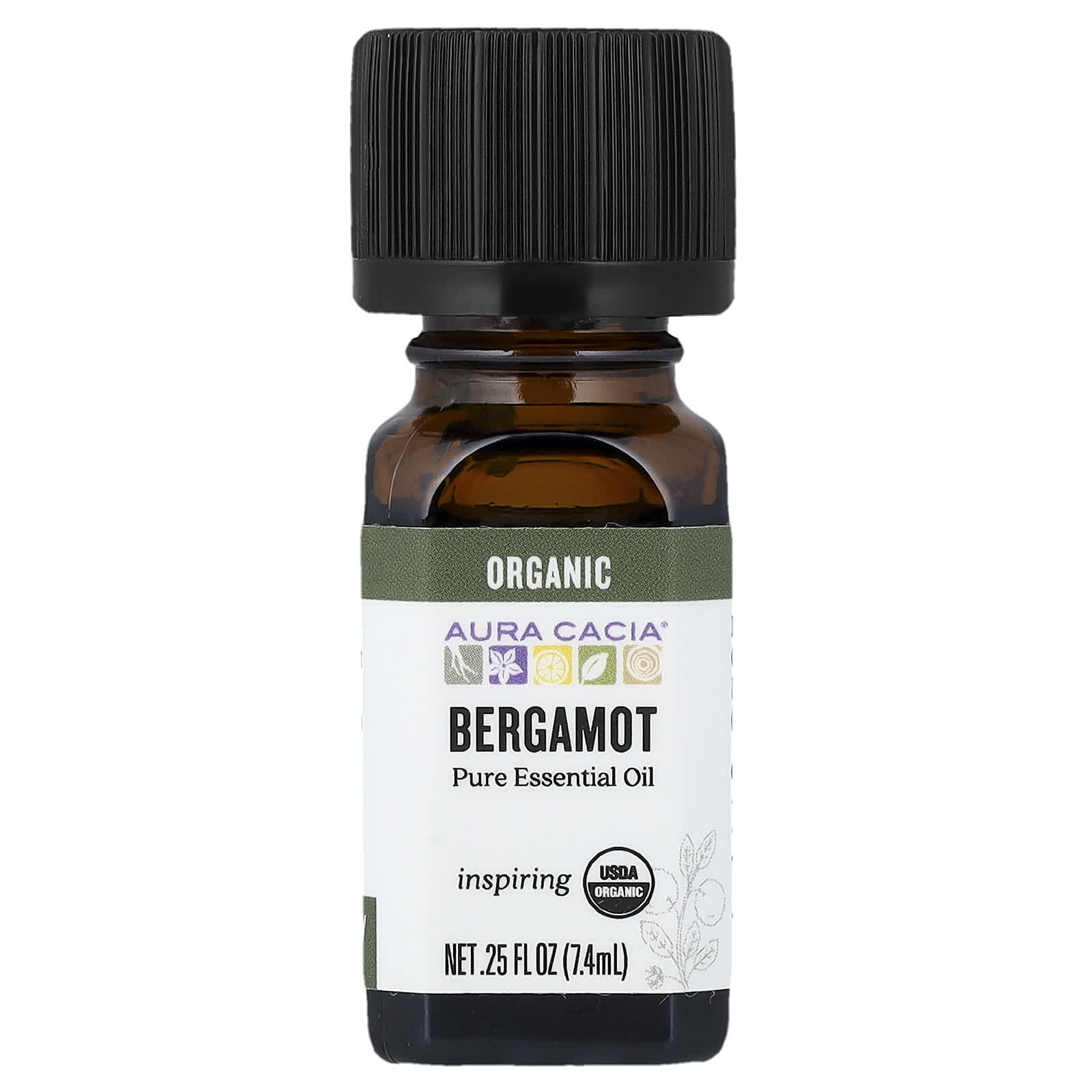 Aura Cacia, Pure Essential Oil, Organic Bergamot, 0.25 fl oz (7.4 ml)