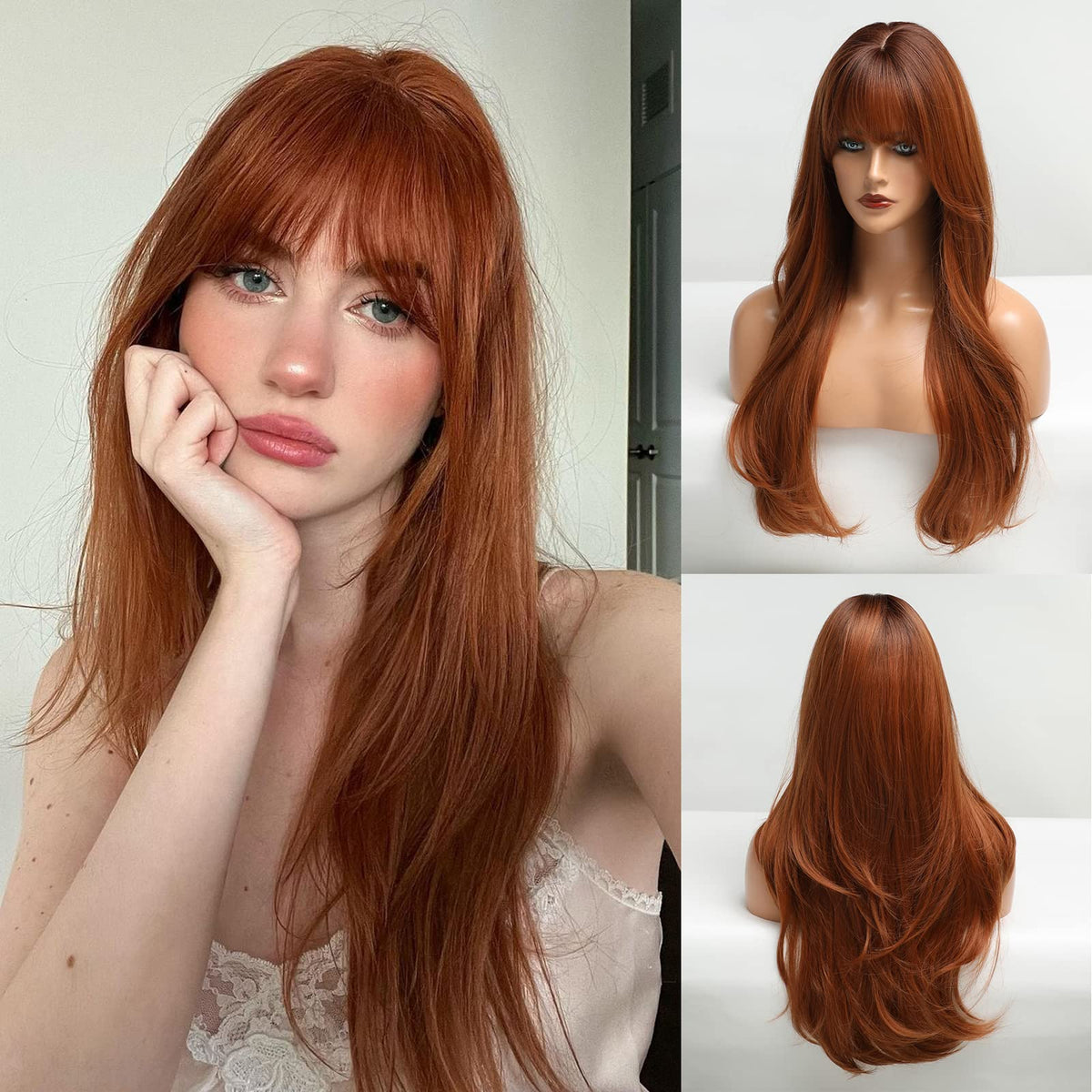 HAIRCUBE Long Layered Curly Synthetic Wig with Bangs