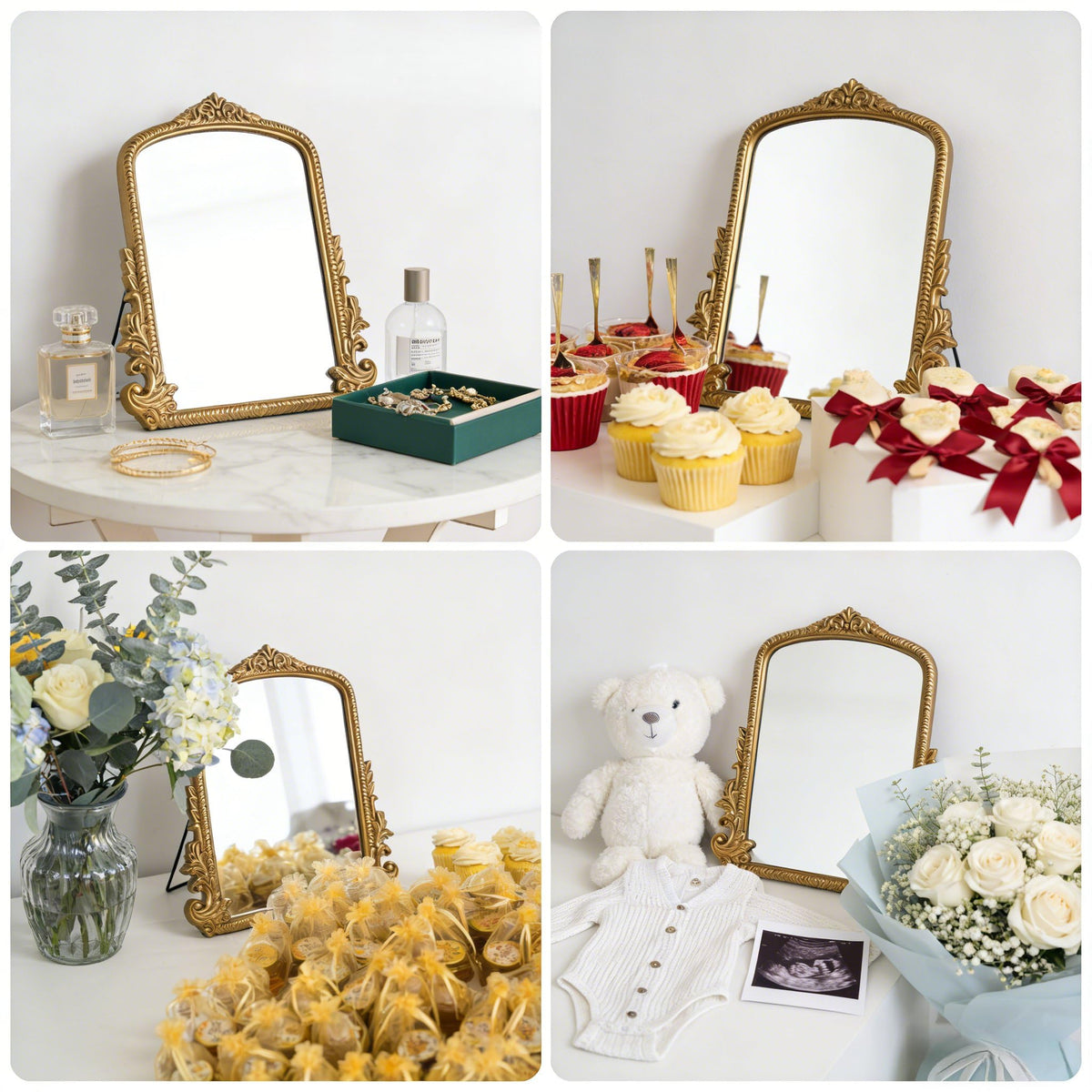 Vintage Arched Tabletop Vanity Mirror with Foldable Easel