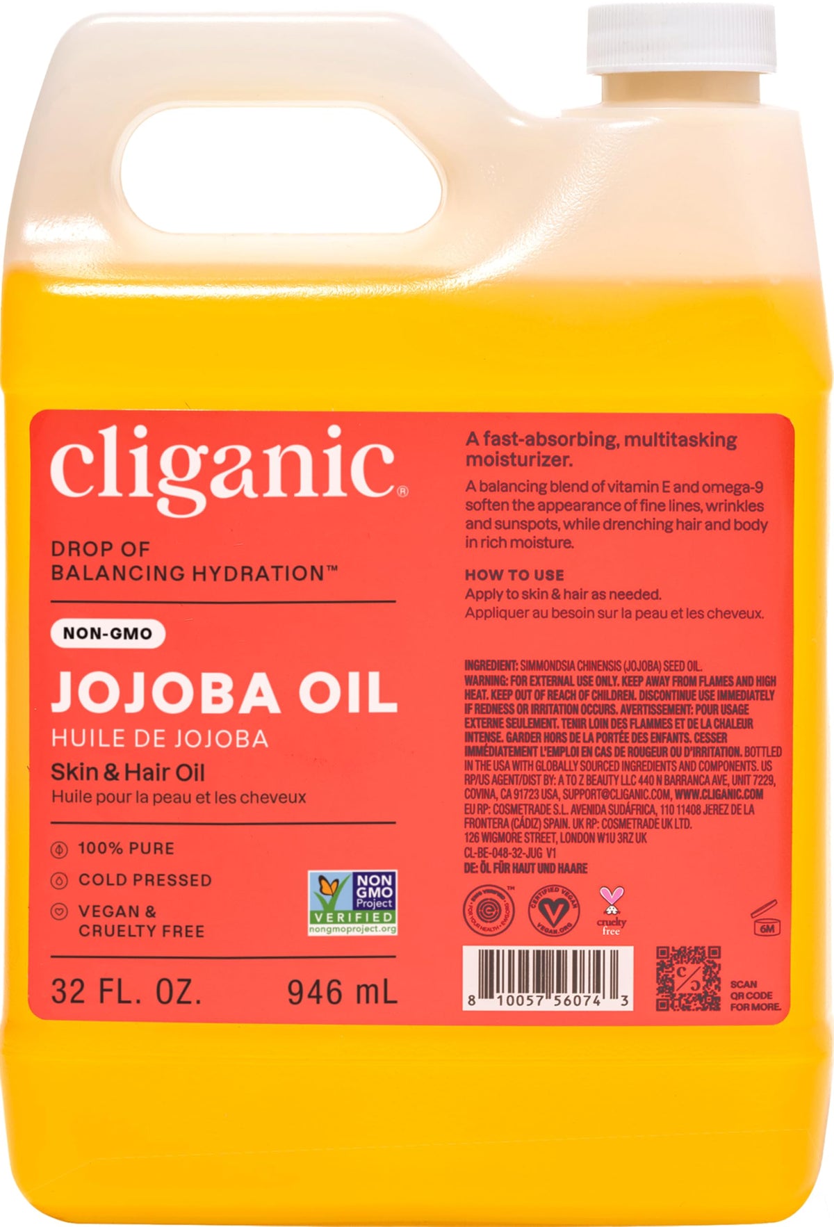 Cliganic 100% Pure Jojoba Oil - Unrefined Carrier Oil