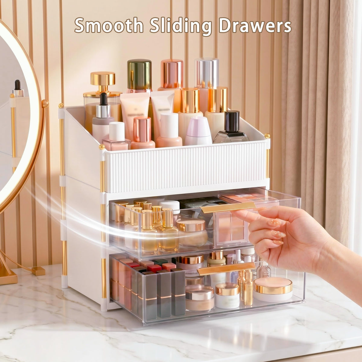 Asdbko Tiered Makeup Organizer with Brush Holder