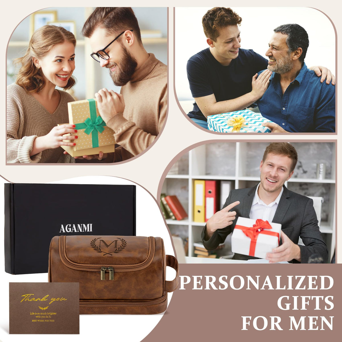 Personalized Initial PU Leather Toiletry Bag for Men