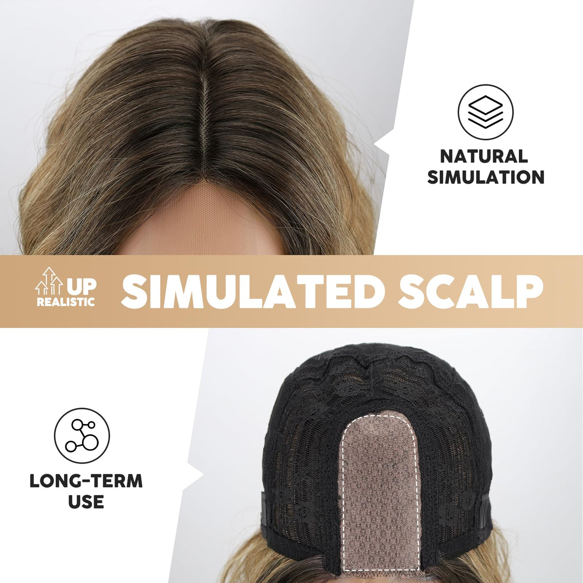 MISSQUEEN Medium Length Wavy Bob Wig, Heat-Resistant Synthetic Hair