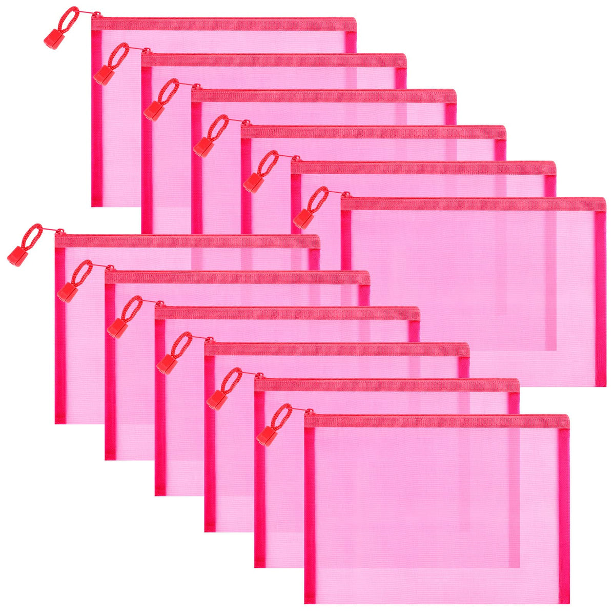 12-Piece Zipper Nylon Mesh Pouches, Clear Multipurpose Storage Bags