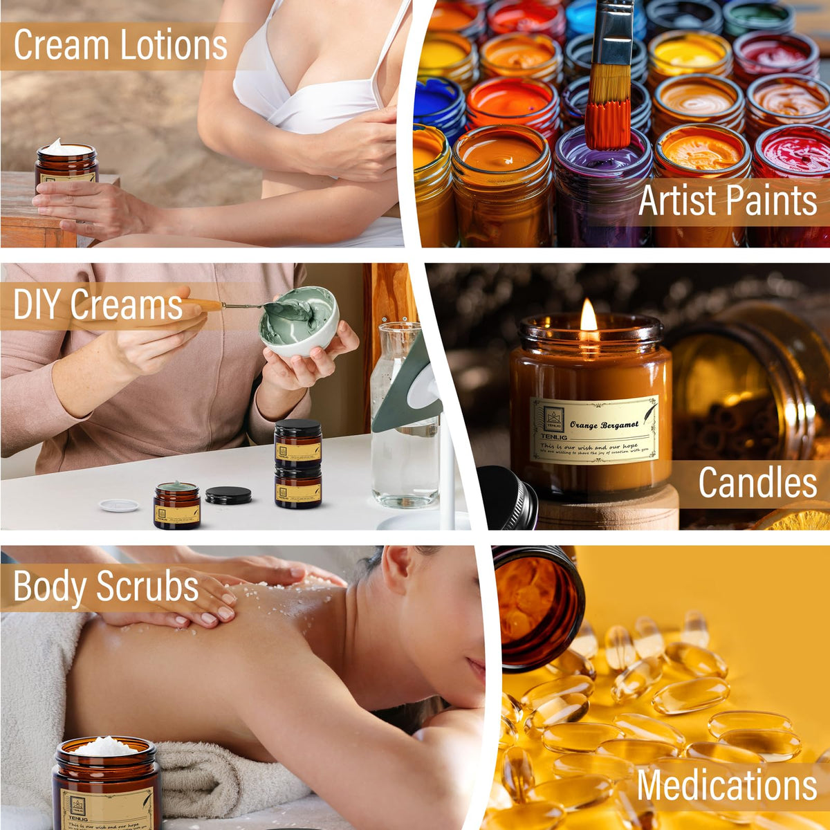 12 Pack 4 oz Amber Glass Cosmetic Jars with Lids, Liners & Spatulas