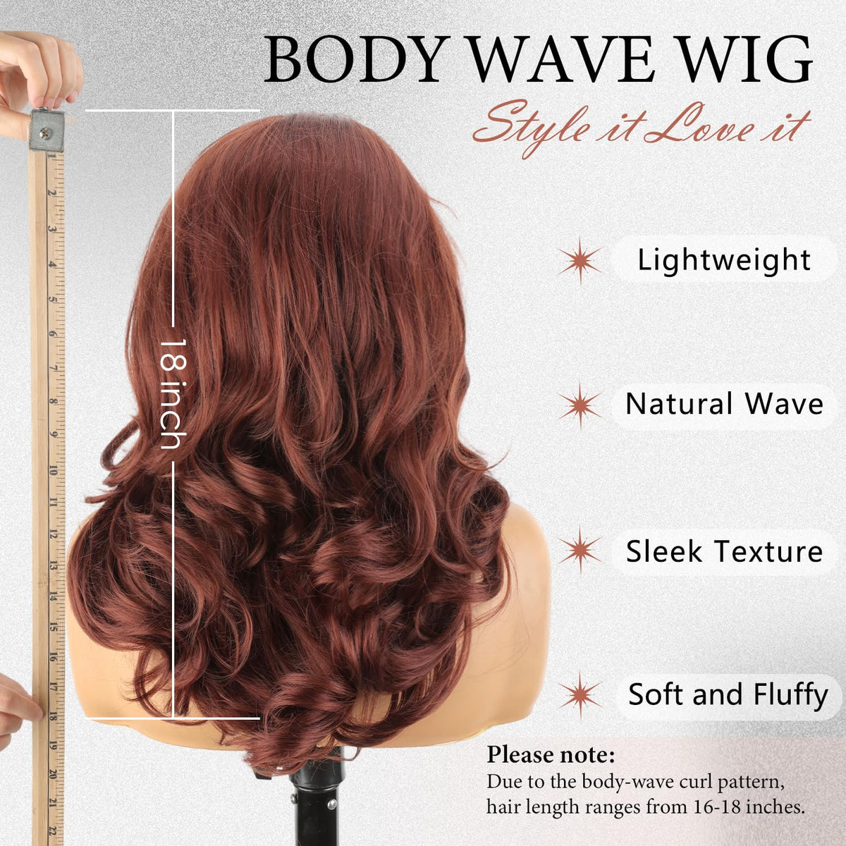 SOKU 13x6 HD Lace Front Wig, 18-Inch Wavy Glueless Synthetic Wig