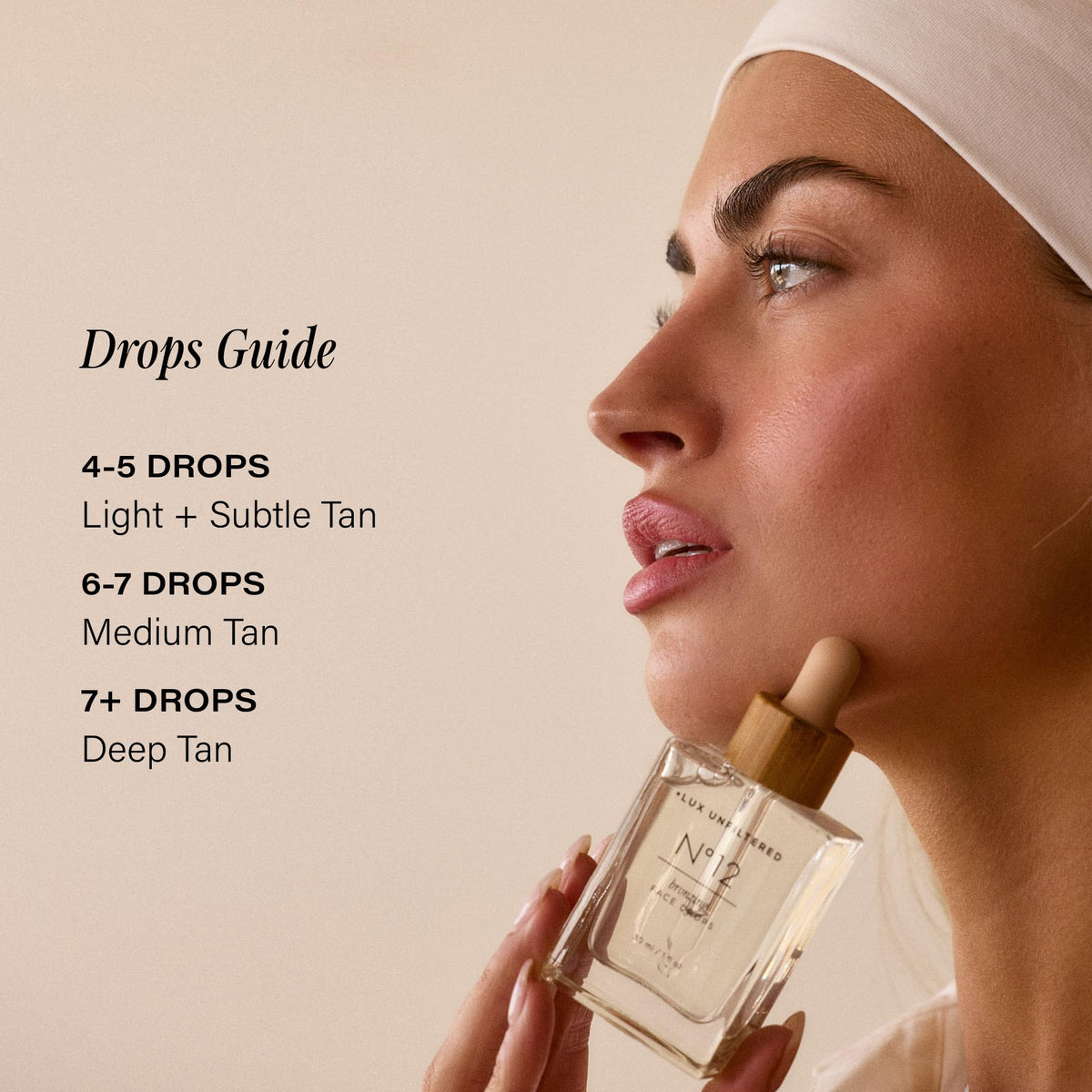 + Lux Unfiltered N°12 Sun Struck Bronzing Face Tanning Drops, Fragrance-Free
