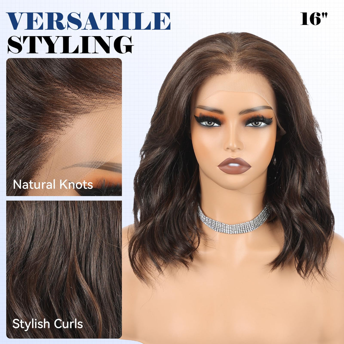 HAIRCUBE Lace Front Wig for Women, 16-Inch Heat-Resistant Synthetic Wavy Hair