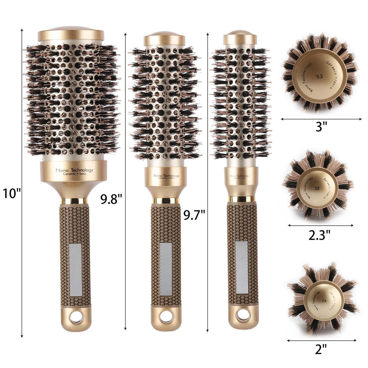 Boar Bristle Ceramic Ionic Round Hair Brush for Blow Drying