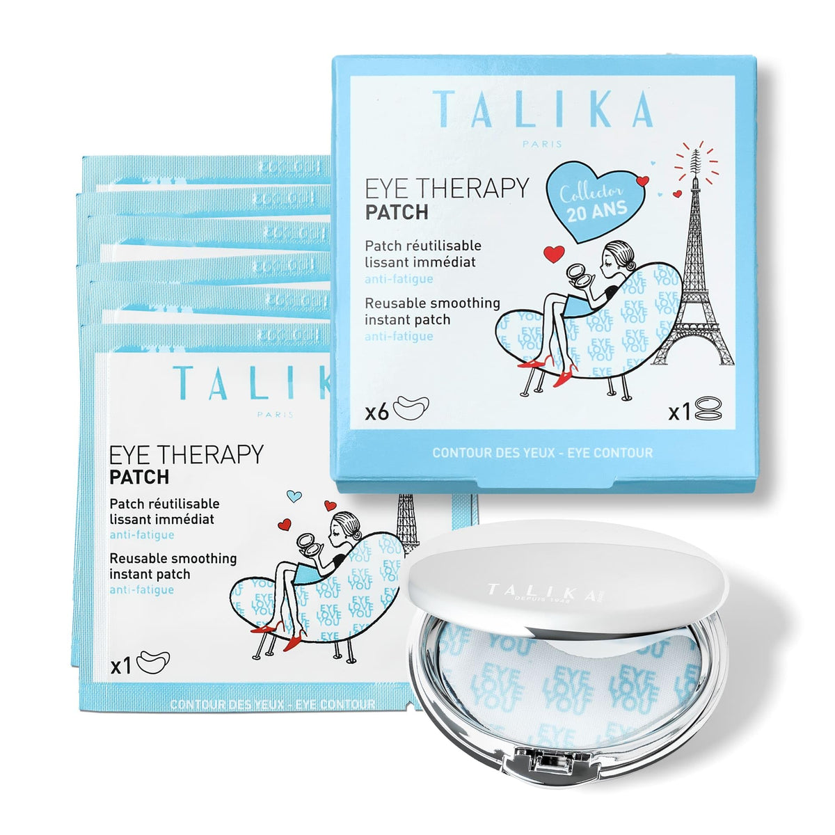 TALIKA Eye Therapy Instant Smoothing Reusable Under-Eye Masks, 6 Pairs with Travel Case