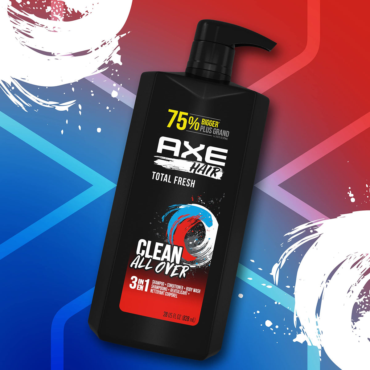 AXE Total Fresh 3-in-1 Body Wash, Shampoo & Conditioner, 28 oz, 4 Pack