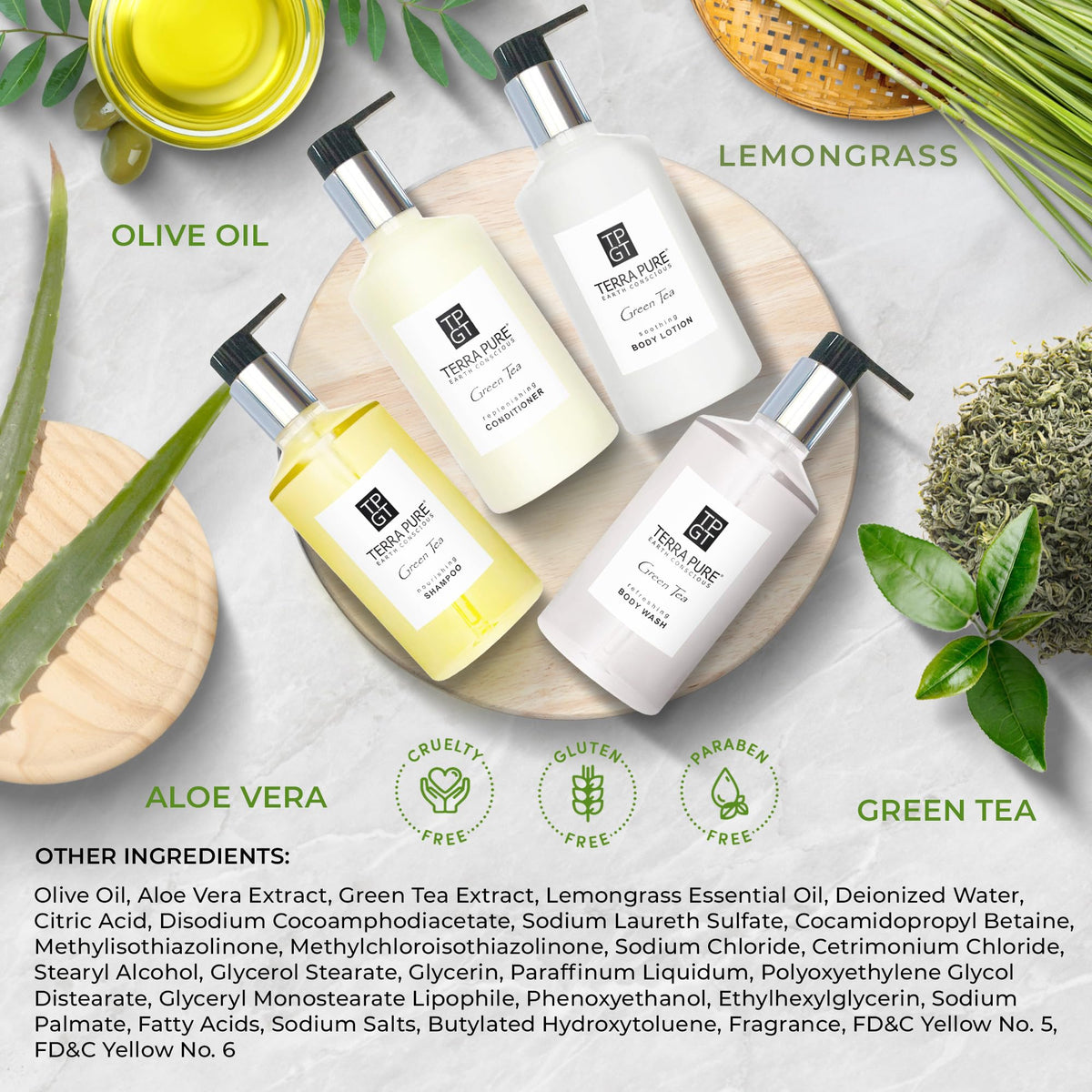 1-Shoppe Terra Pure Green Tea 4-Piece Hotel Toiletry Amenities Kit