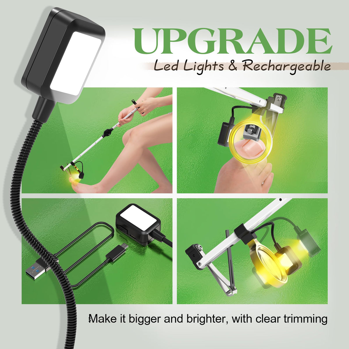 Long-Handle Toenail Clippers with LED Light and Magnifier
