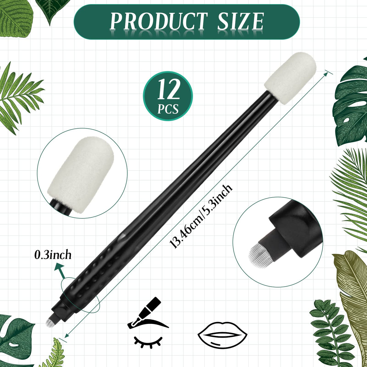12-Piece Disposable U18 Manual Microblading Pens with Pigment Sponge