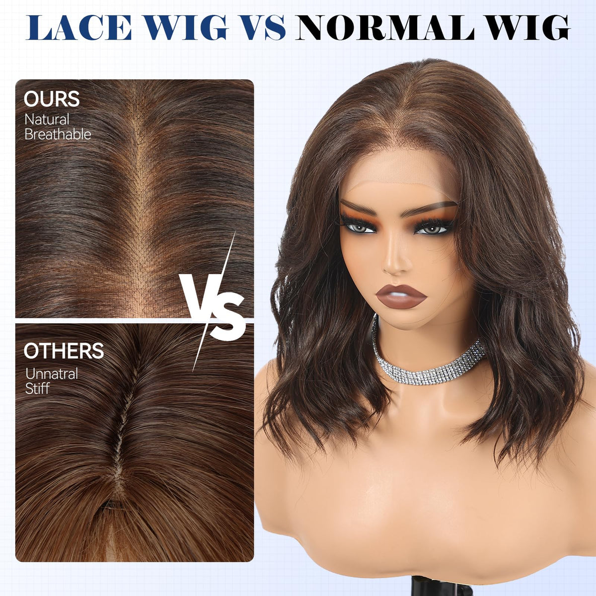 HAIRCUBE Lace Front Wig for Women, 16-Inch Heat-Resistant Synthetic Wavy Hair