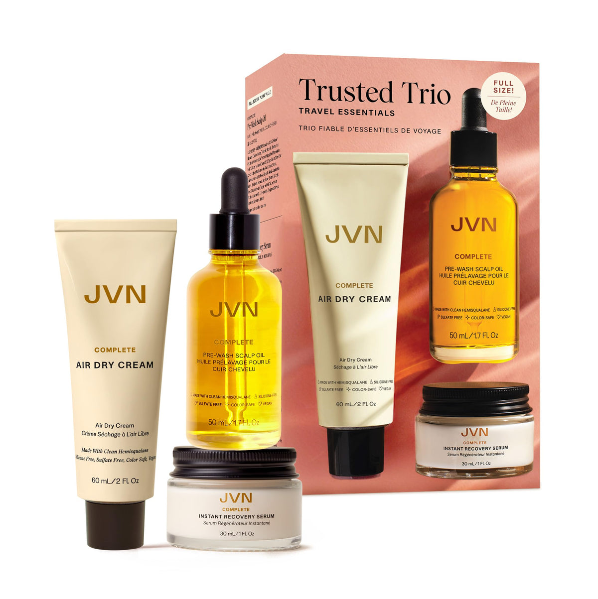 JVN Trusted Trio Set Air Dry Cream, Serum and Scalp Oil, 3 Ct