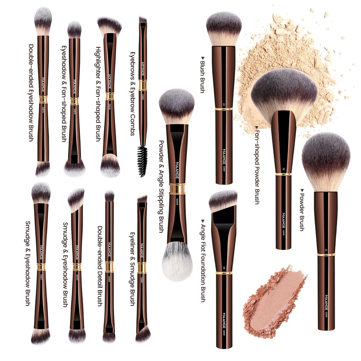 MAANGE 13-Piece Makeup Brush Set with Case, Synthetic Face & Eye Brushes