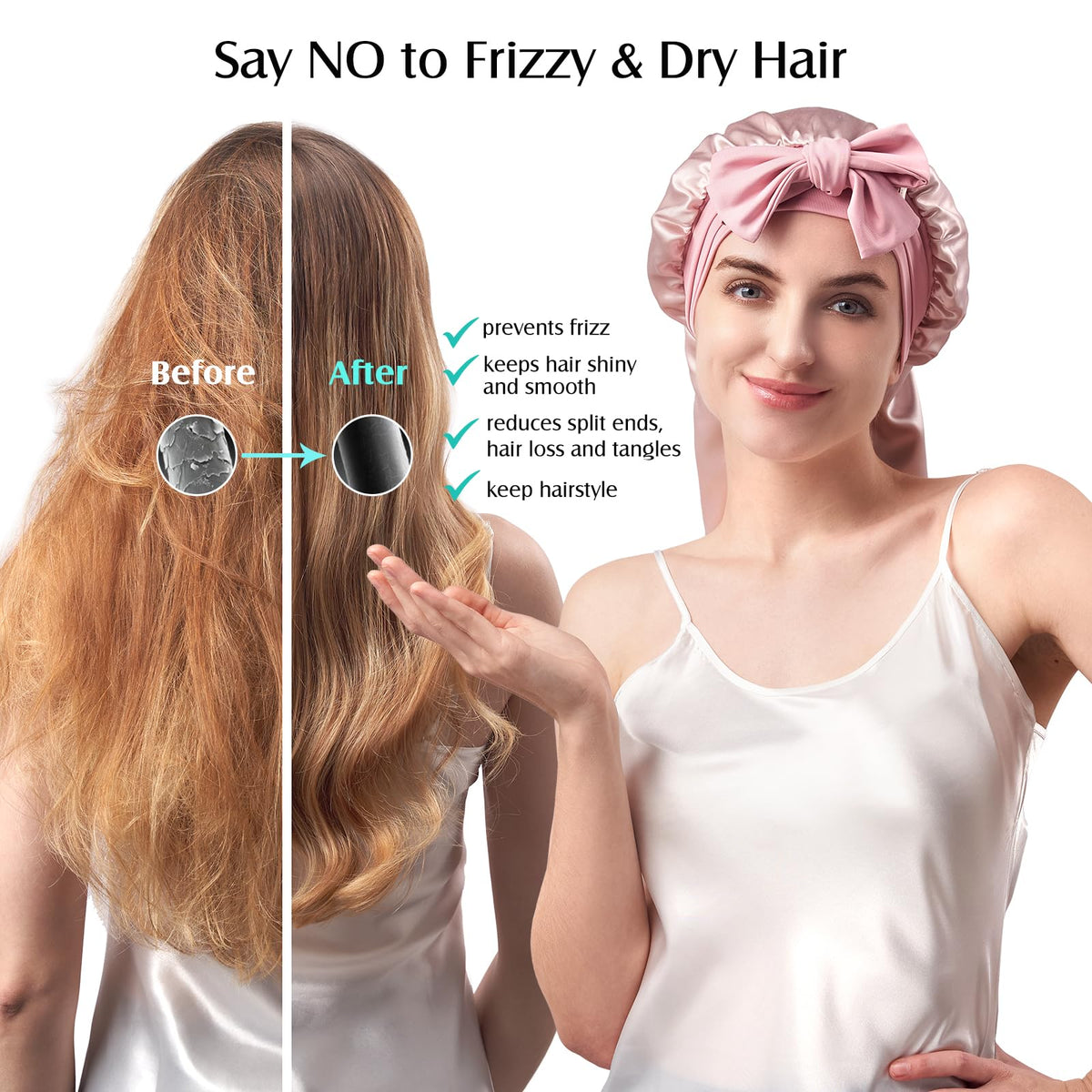 YFONG Double-Layered 100% Mulberry Silk Bonnet for Long Hair