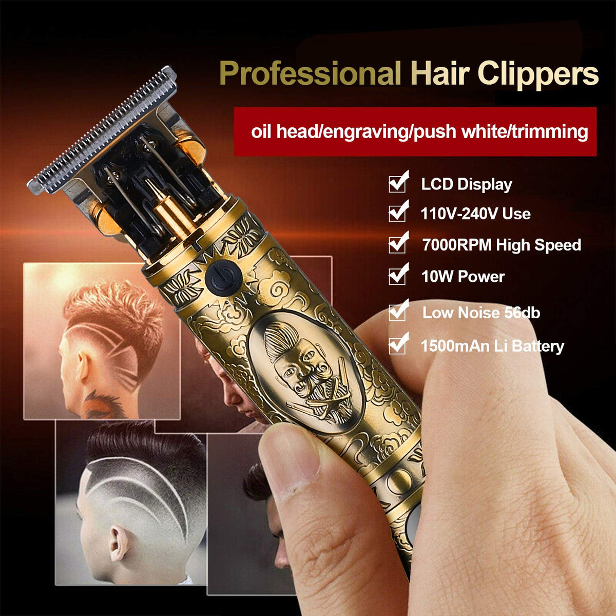 Suttik Men's Cordless Hair and Beard Trimmer with T-Blade